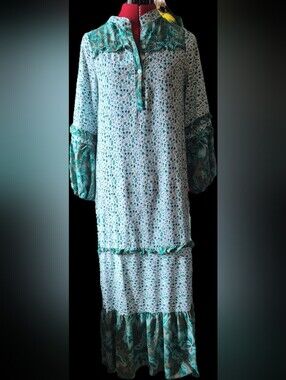 Boho Teal/green Floral Maxi Dress with Ruffle Details